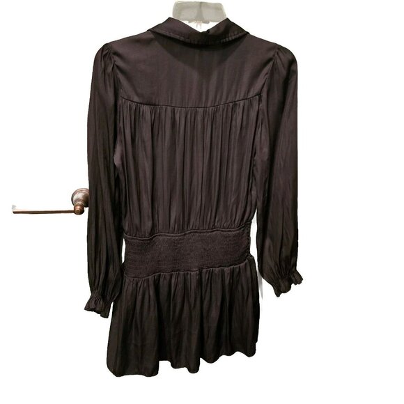 Day + Moon Smocked Mini Black Dress With Shorts Lining. Small Cinched Waist - Picture 3 of 8